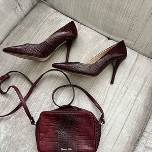Massimo Dutti Maroon Croc-Embossed Footwear